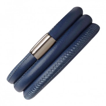 Bracelet cuir de veau véritable 3 rangs Endless bleu - 12104-3