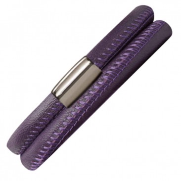 Bracelet cuir de veau véritable 2 rangs Endless violet - 12106-2