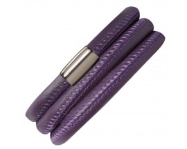Bracelet cuir de veau véritable 3 rangs Endless violet - 12106-3
