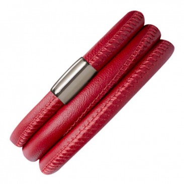 Bracelet cuir de veau véritable 3 rangs Endless rouge - 12107-3